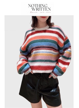 【现货】Nothing Written Narchi彩虹条纹马海毛毛衣撞色针织上衣