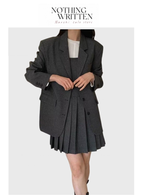 【现货】Nothing Written Narchi韩国气质小西装百褶裙背带裙套装