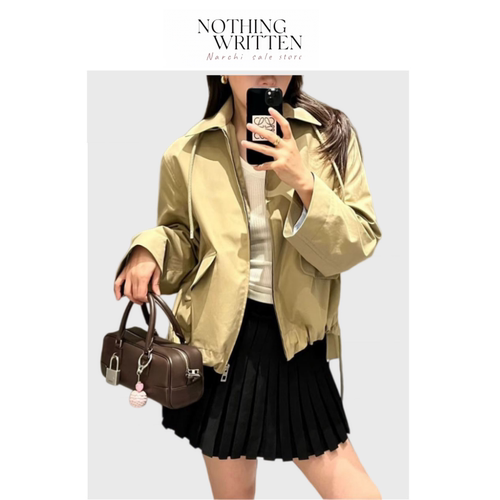 【现货】Nothing Written Narchi拼蓝色条纹抽绳宽松连帽风衣外套