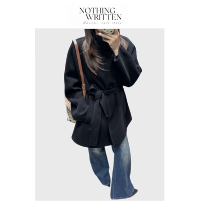 【现货】Nothing Written Narchi一粒扣斜襟绵羊毛双面呢大衣女