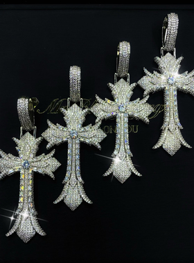 Mr.Blingggggg欧美嘻哈珠宝 满钻混合镶嵌克罗风格复古十字架吊坠