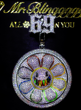 Mr.Blingggggg欧美嘻哈珠宝 6ix9ine同款满钻旋转实心太阳花吊坠