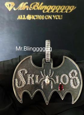 Mr.Blingggggg欧美嘻哈珠宝 私人定制蝙蝠侠镶钻泰银做旧氧化吊坠