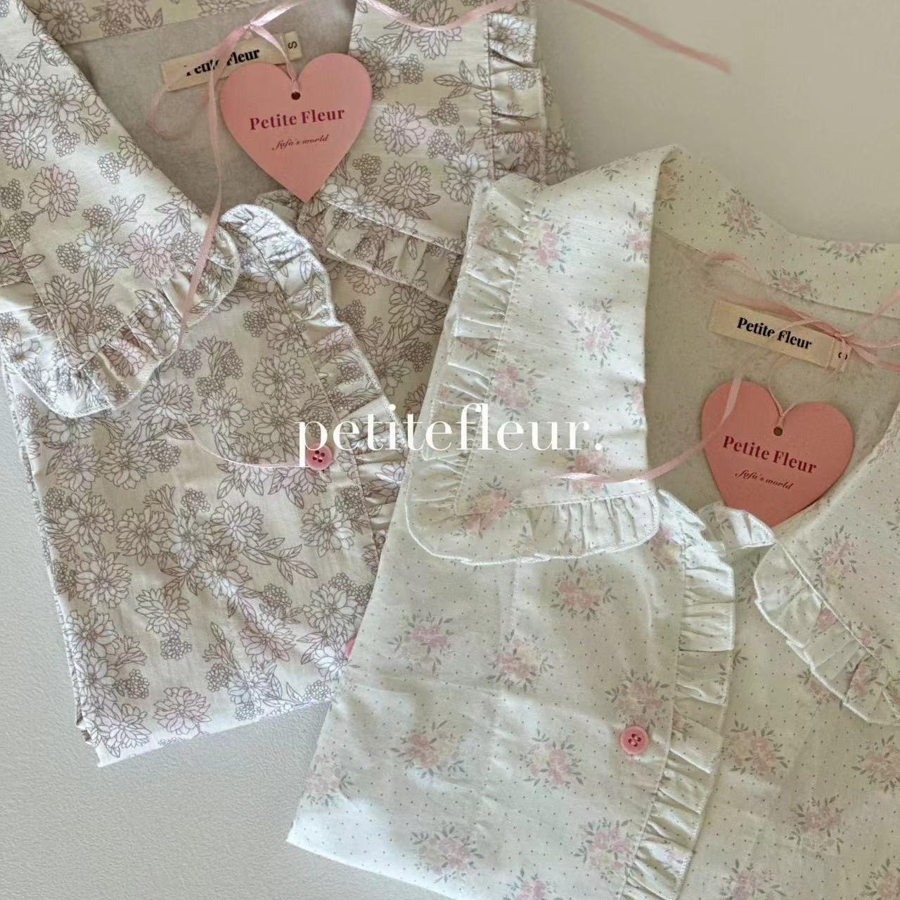 Petite Fleur原创设计 早秋新款花边边碎花家居服睡裙