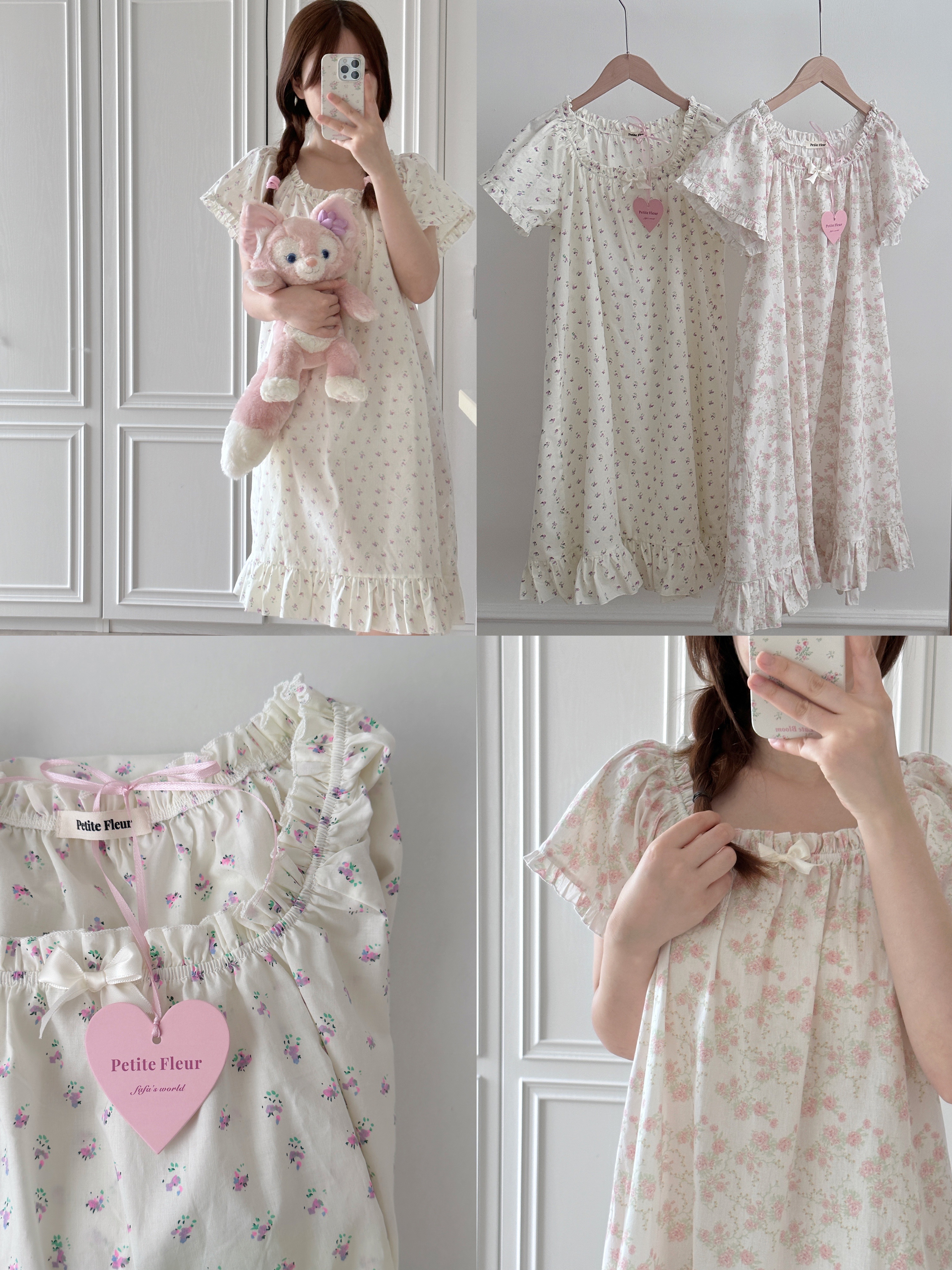 Petite Fleur原创设计 韩国复古碎花两穿睡裙家居服