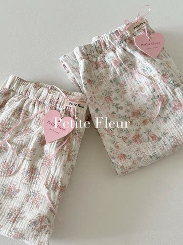 Petite Fleur原创设计 春日花园 baby棉纱布巾材质遛弯裤居家裤