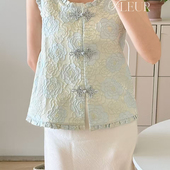 新中式 Fleur国风系列 独家原创 碎冰蓝玫瑰木耳边马甲