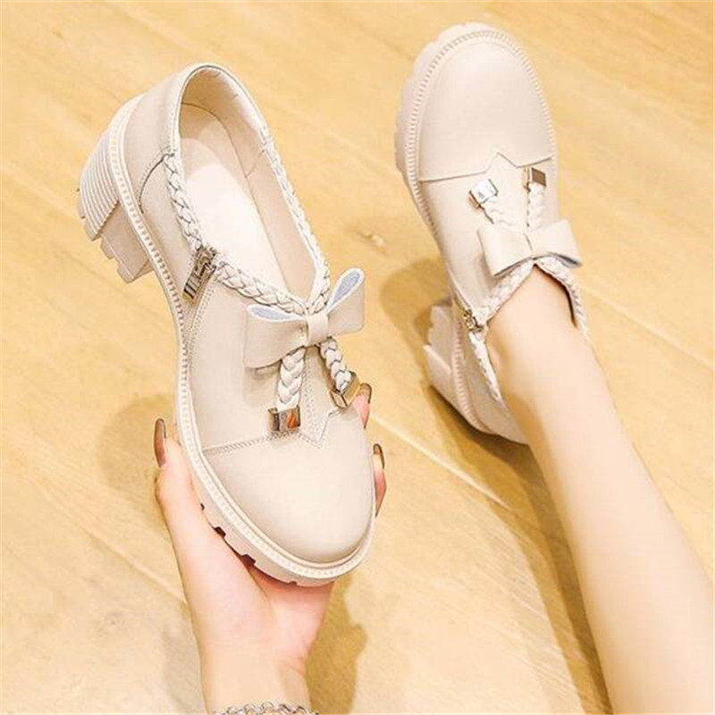 高跟鞋子女2025年新款春秋女鞋韩版百搭粗跟单鞋温柔蝴蝶结小皮鞋,女鞋,深口单鞋,淘宝优惠券,粉丝福利购,淘宝优惠卷