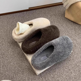 灰色毛毛鞋女外穿内增高厚底勃肯拖鞋冬季新款一脚蹬加绒保暖棉鞋