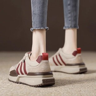 复古百搭显脚小拼色运动板鞋 阿甘鞋 新款 2025春季 女厚底休闲老爹鞋