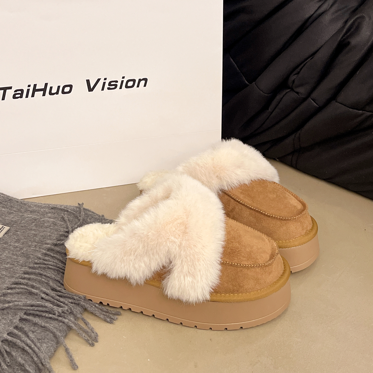 2025年新款秋冬厚底包头棉拖鞋