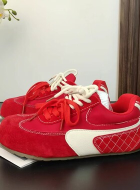 复古阿甘鞋女鞋子德训鞋女款2026春季新款红色板鞋运动休闲小白鞋