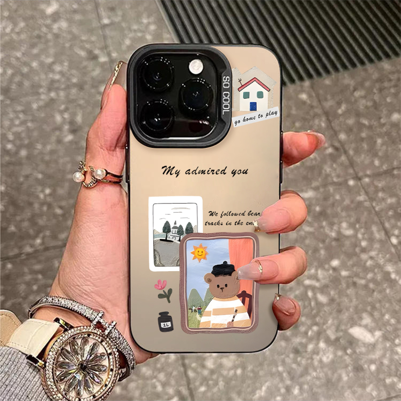 小熊相框苹果16ProMax简约iPhone15Plus趣味14pro小众13男女12手机壳适用华为pura80荣耀90红米k70防摔保护套