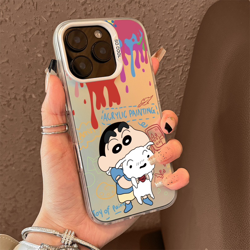 蜡笔小新抱小白苹果16ProMax涂鸦iPhone15Plus可爱14pro手机壳适用华为pura70小米13一加12防摔findx8u保护套