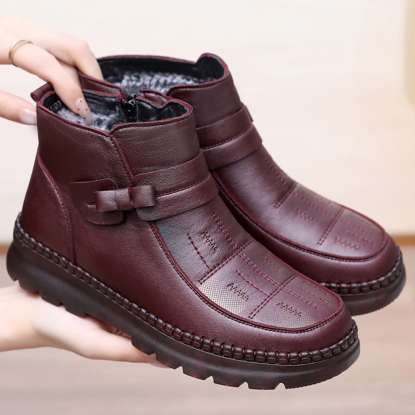 老北京布鞋女棉鞋冬季加绒加厚保暖妈妈鞋中老年人牛筋底妈妈棉靴