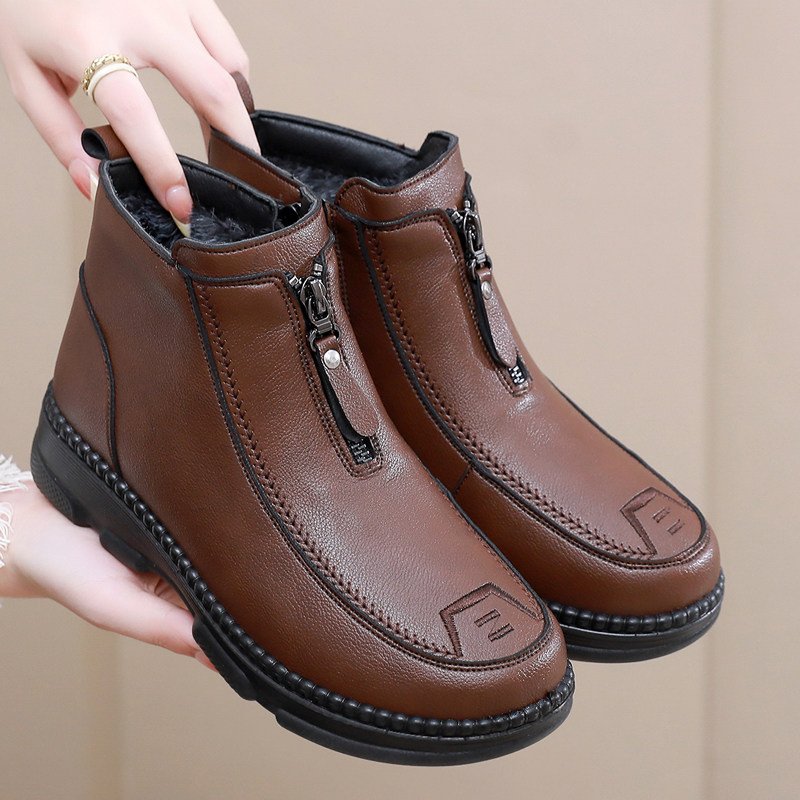 冬季老北京布鞋女棉鞋加绒保暖妈妈鞋防水仿皮面中老年牛筋底短靴,女鞋,时尚雪地靴,淘宝优惠券,粉丝福利购,淘宝优惠卷