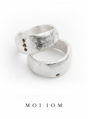moi iom小众原创设计全手工定制镶嵌宝石茶晶石榴石925银情侣对戒
