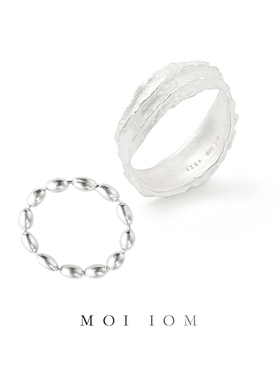 moi iom小众原创设计925银手工定制烧白不规则肌理月亮质感戒指