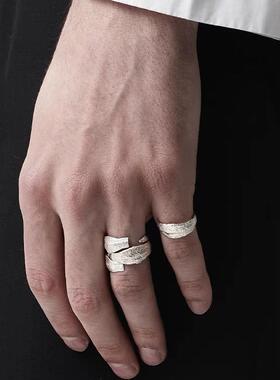 moi iom小众原创设计925银开口尘埃肌理戒指男女对戒尾戒万茜同款