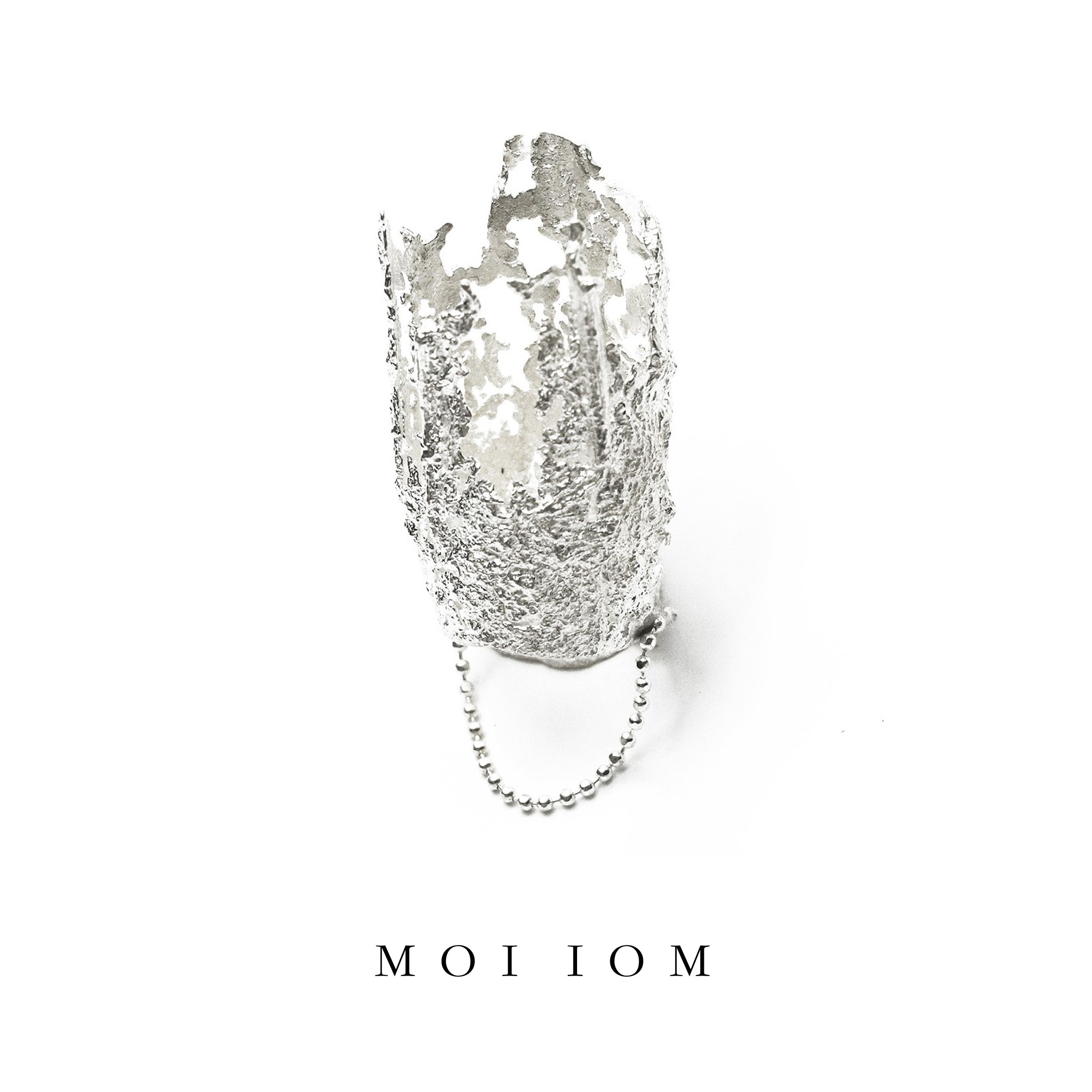 moi iom小众原创设计925纯银细链指套尾戒特殊不规则肌理手工戒指