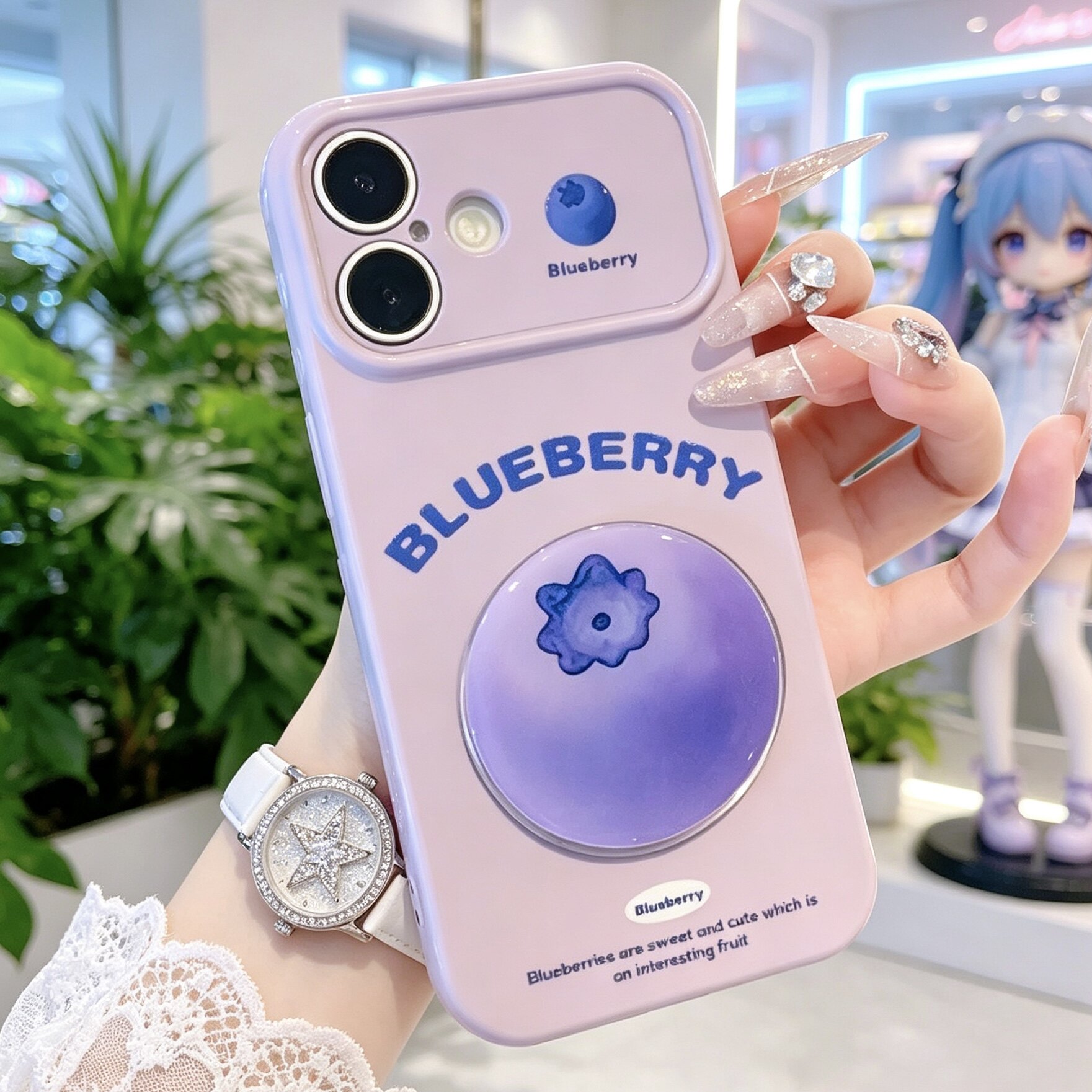 立体蓝莓爱心防滑大视窗适用苹果17promax手机壳iPhone16pro多巴胺14plus全包13pro新款15promax保护套11自粘