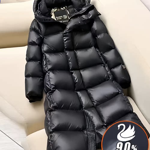 黑金女王鹅绒2025新款连帽中长款羽绒服女黑色宽松大码鹅绒外套