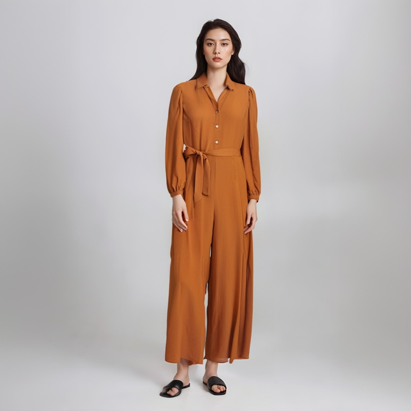 中腰长裤直筒裤纯色连体衣女