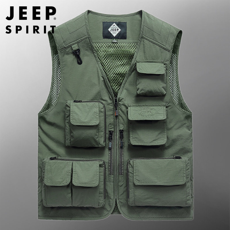 2025年JEEP SPIRIT春季户外马甲钓鱼背心男士坎肩多口袋工装外套