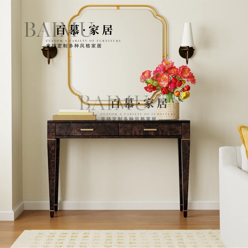 中古风艺术树瘤皮实木玄关桌高级感设计师家用书桌简约卧室梳妆台