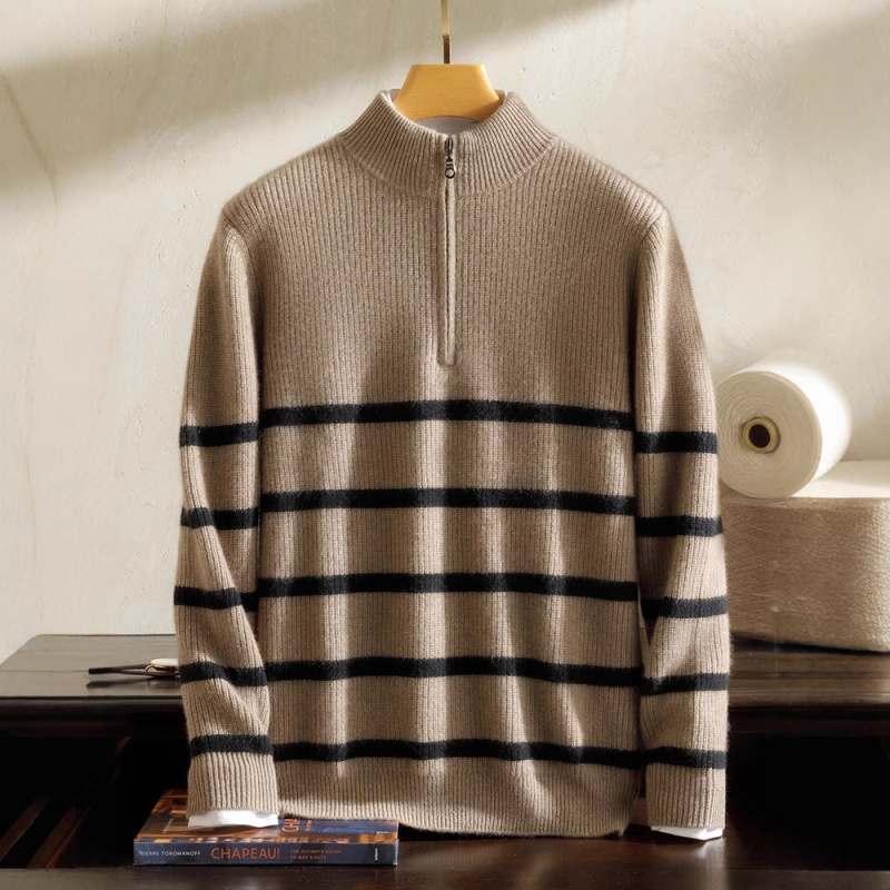 半高领拉链加厚100纯山羊绒衫男