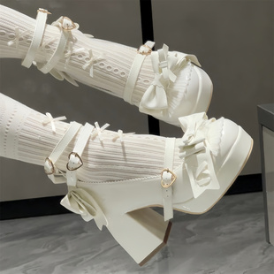 甜心芙芙 中跟原创甜美可爱Lolita蝴蝶结粗跟防水台玛丽珍lo鞋女