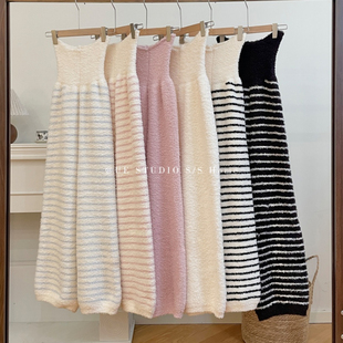 休闲家居裤 秋冬加厚高腰暖宫裤 可外穿保暖 女长裤 条纹半边绒睡裤