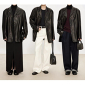 复古手工轻油蜡皮衣极简老钱风折线肩廓形反绒麂皮绒西装 BTRS