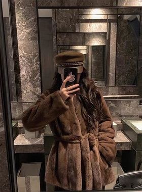 「豪门阔太」进口貂绒大衣年轻款时尚天鹅绒外套皮草女款2025新款