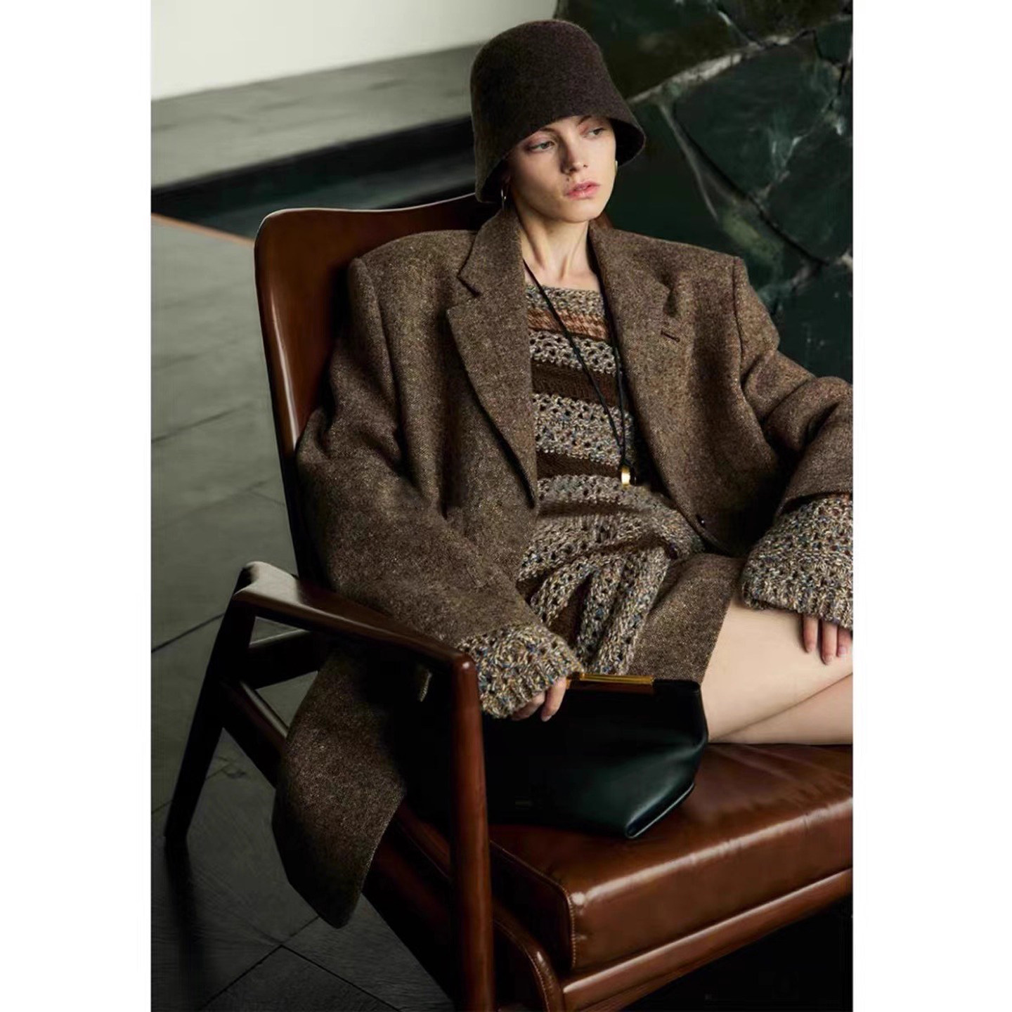 BTRS M进口混彩100%羊毛廓形英伦休闲百搭毛呢西装外套女2025新款