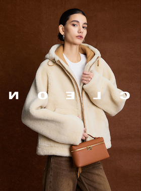 BTRS M丨进口美利努羊羔毛皮毛一体年轻款连帽皮草外套女2025新款