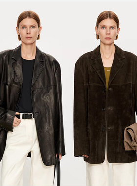 BTRS M丨复古手工轻油蜡皮衣极简老钱风折线肩廓形反绒麂皮绒西装