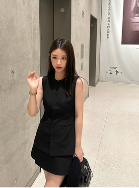 BTRS M丨通勤奢简显瘦薄款黑色无袖西装马甲短裙套装女装2026新款