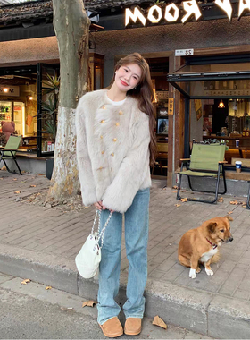 BTRS M丨进口羊毛皮毛一体2025新款爆款保暖双排扣毛毛皮草外套女