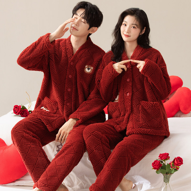 秋冬季情侣睡衣套装男新婚红色家居服女法兰绒结婚加绒加厚珊瑚绒,女士内衣/男士内衣/家居服,睡衣/家居服套装,淘宝优惠券,粉丝福利购,淘宝优惠卷