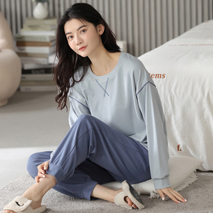 春秋季100%纯棉长袖睡衣套装女士全棉家居服夏冬天薄款运动可外穿