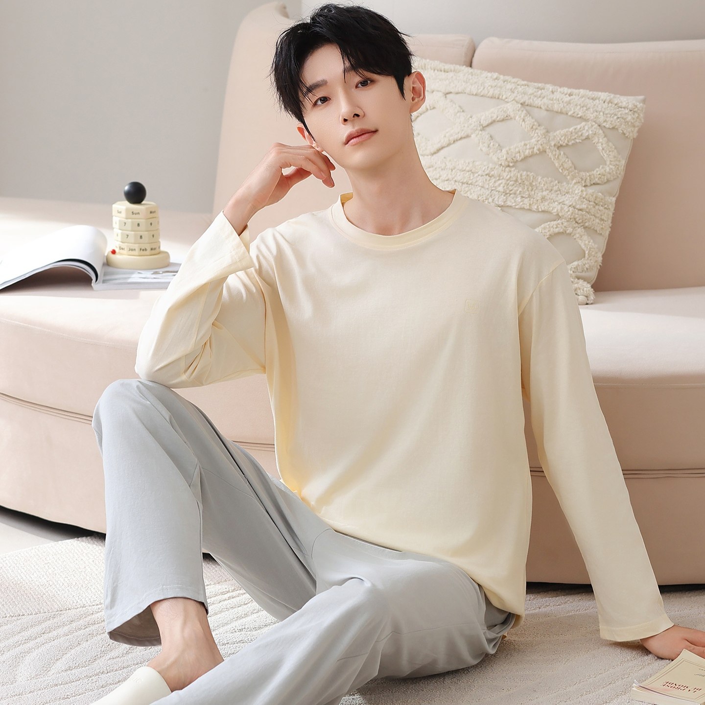 春秋季长袖睡衣套装男士夏冬天大码家居服韩版运动休闲可外穿薄款