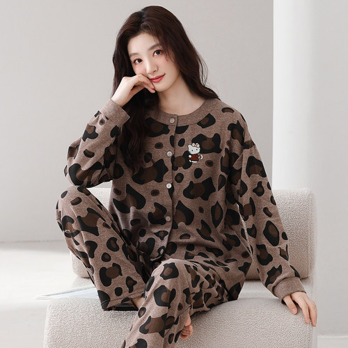 长袖开衫睡衣套装羊毛蚕丝德绒女