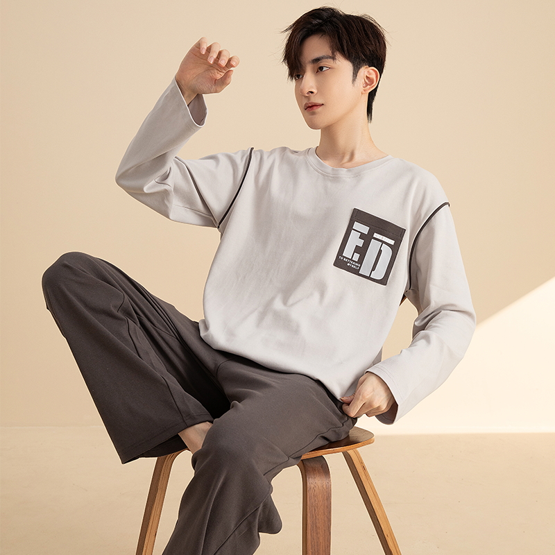 春秋季男士长袖睡衣套装大码家居服青少年运动休闲可外穿夏冬天