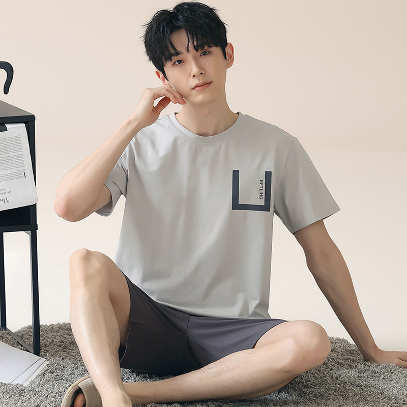 宽松冰丝短袖男士可外穿夏天夏季睡衣套装莫代尔家居服加肥加大码