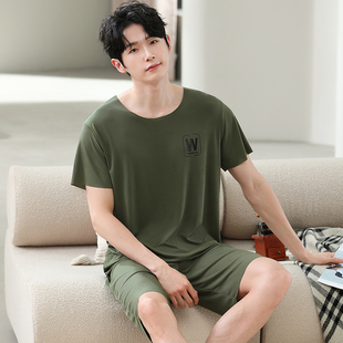 夏季男无痕冰丝睡衣套装短袖加肥加大码韩版青少年薄款运动家居服