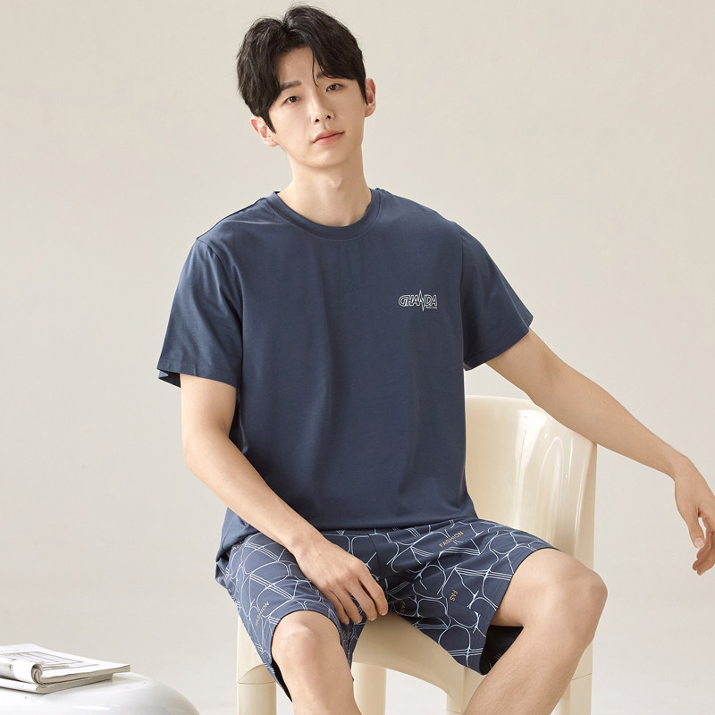 夏季男士莫代尔短袖睡衣套装冰丝家居服大码韩版宽松可外穿青少年