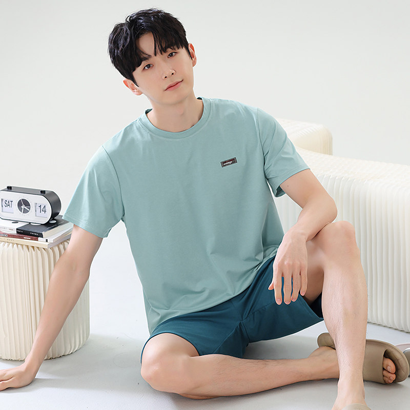 夏季冰丝短袖睡衣套装男士家居服大码薄款韩版宽松可外穿青少年