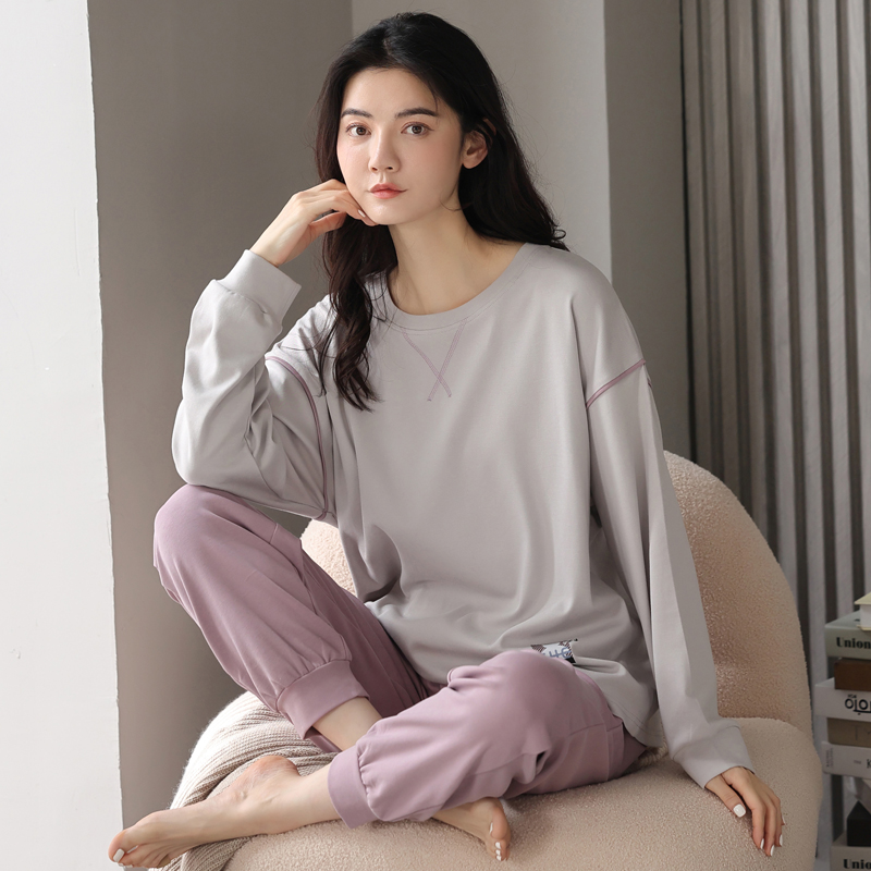 100%纯棉长袖睡衣套装全棉女休闲