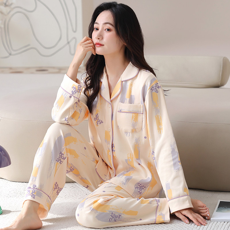 睡衣女士春夏秋季长袖开衫家居服